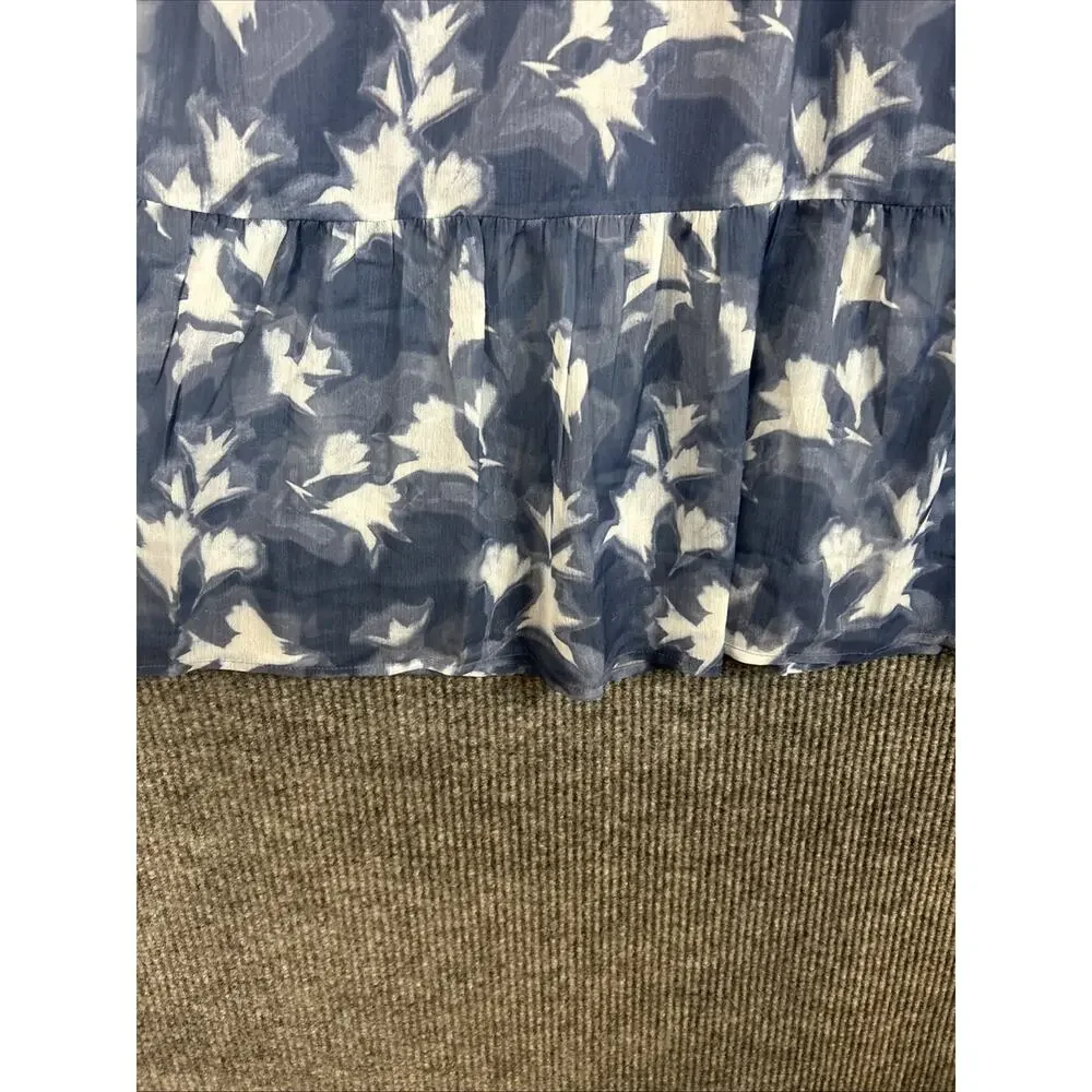Destination 365 Reg Printed Chiffon Midi Dress Womens Large Blue Indigo Floral
